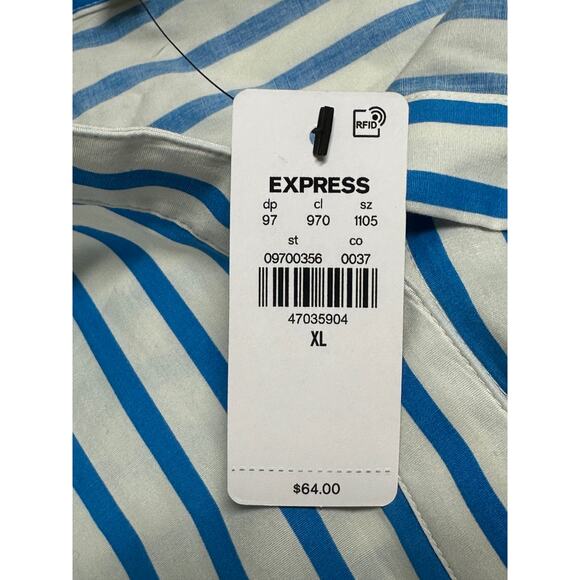 Express Top Womens XL Blue White Stripe Boyfriend Portofino Button Up Office NWT - Picture 7 of 11